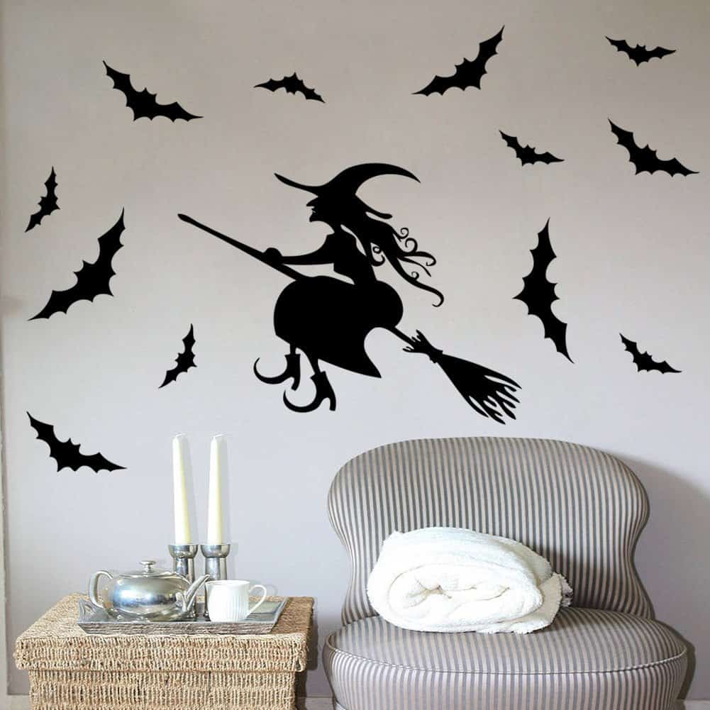 Halloween Witch Bat Wall Stickers Glow In The Dark Kids Bedroom Decals UK  16A