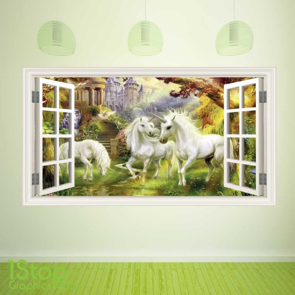 Open window unicorn wall sticker