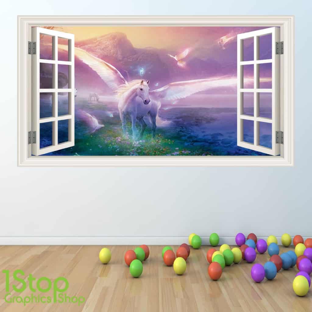 unicorn open window wall sticker