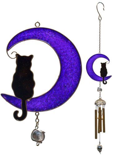 black cat and moon wind chime