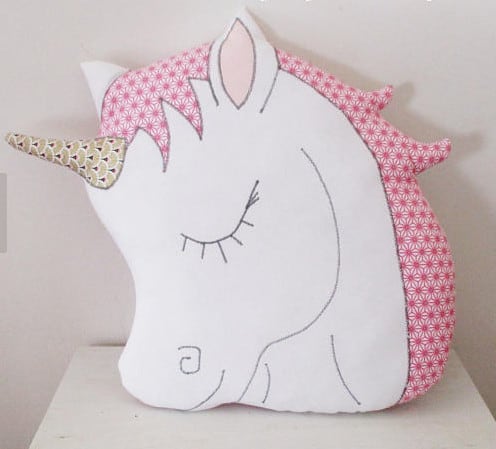 unicorn head pillow, homemade.