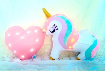 unicorn light pillow, cute kids unicorn sparkle light pillow.