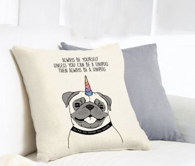 Funny Unicorn pug cushion.