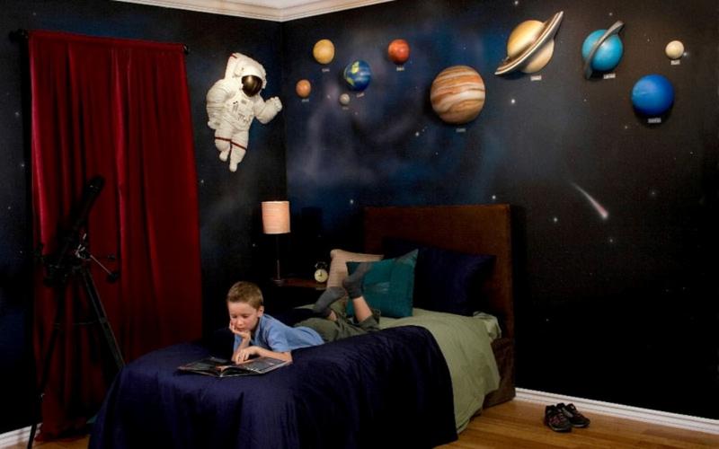 modern space themed bedroom