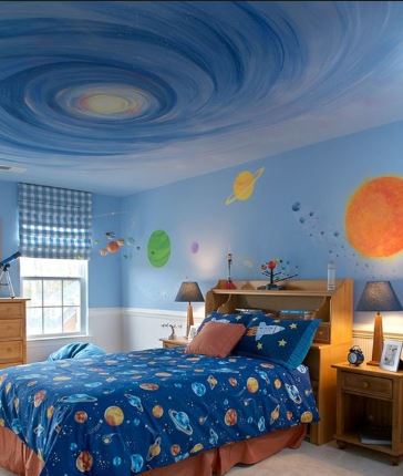 space themed bedroom, space painted