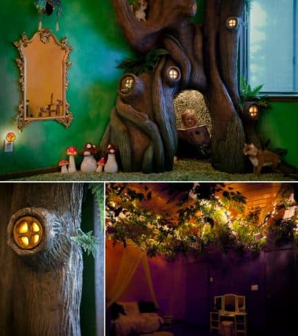 Woodland Fairy Bedroom, magical bedroom with girl reading in tree.